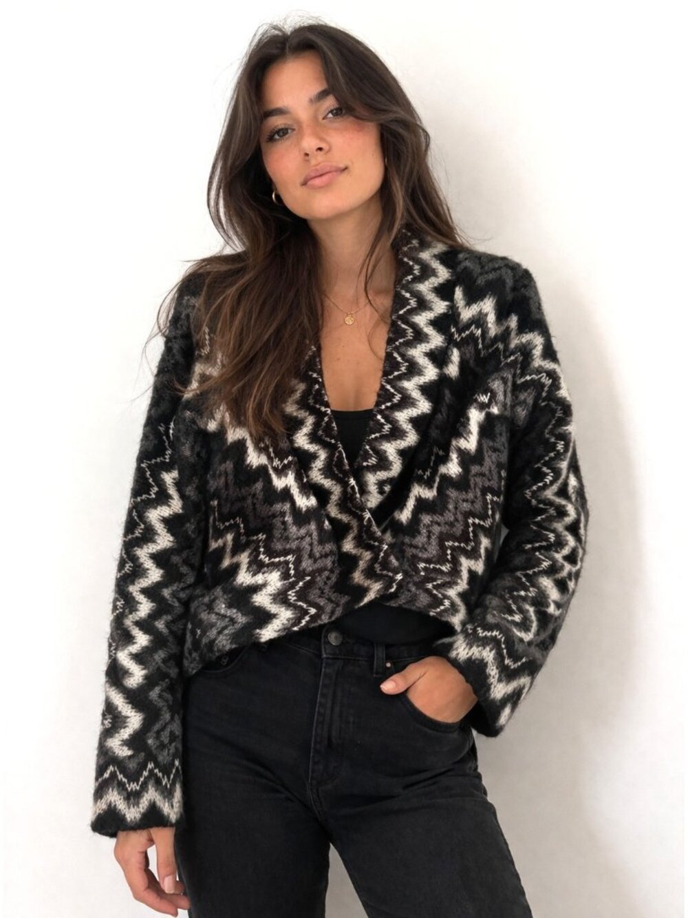 Mike Gonzalez Zig Zag Sweater Grey Black White M